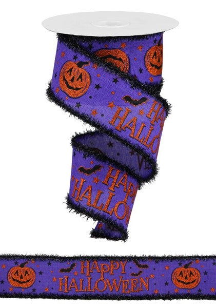 a purple halloween ribbon with pumpkins on it