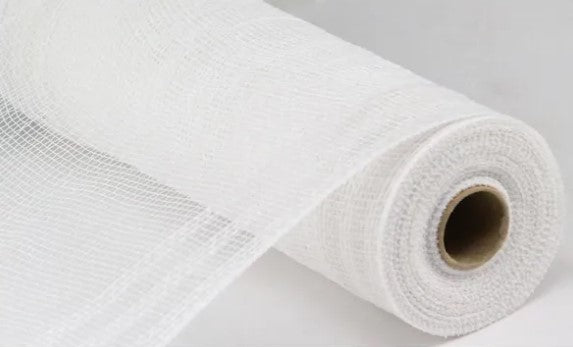 A roll of white mesh material with a brown cardboard tube at the end.