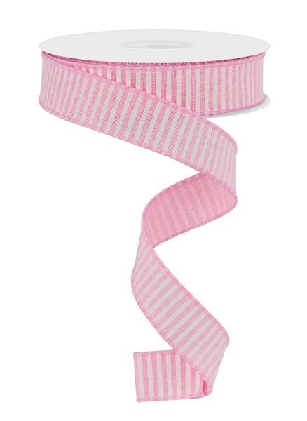 a pink and white striped ribbon on a white background