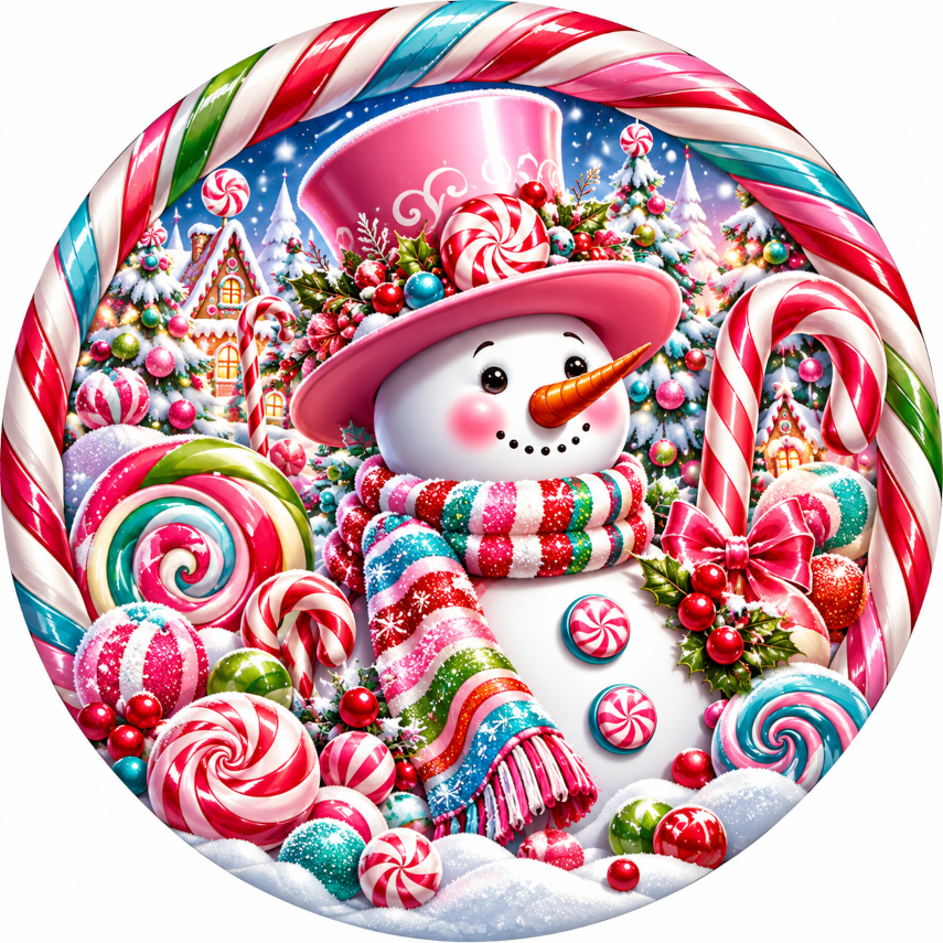 Candy Land Snowman Colorful Treats Wreath Sign