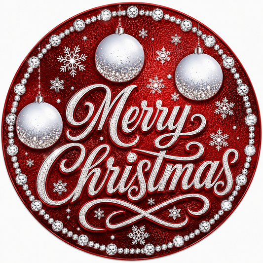 Merry Christmas Ornaments Red Wreath Sign