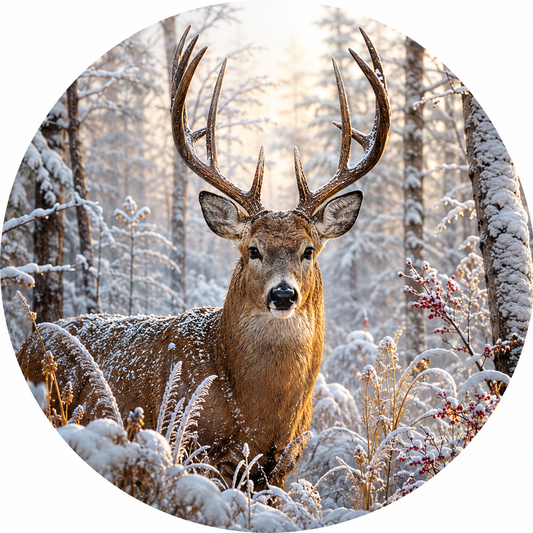 Large Winter Deer in Snowy Forest Wreath Sign