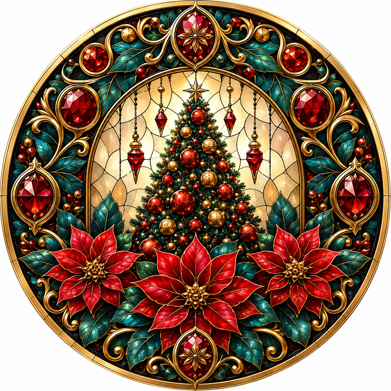 Red Jeweled Christmas Tree Sublimated Wreath Sign