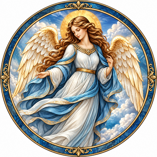 Winged Winter Angel Blue Gold Wreath Sign