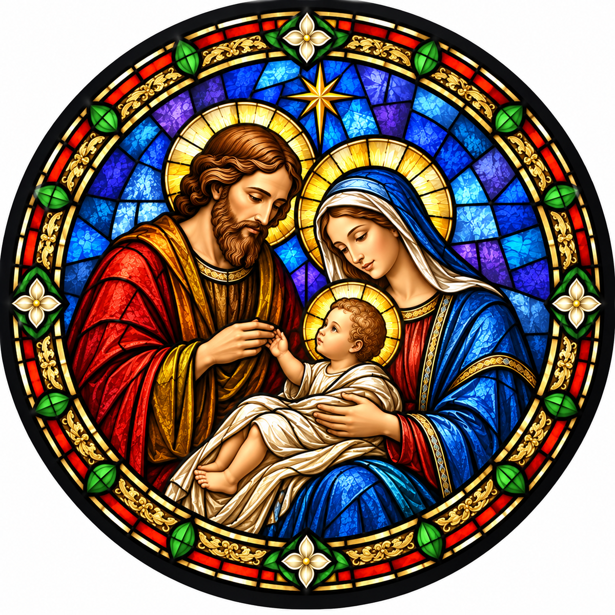 Christmas Nativity Scene Faux Stained Glass Wreath Sign