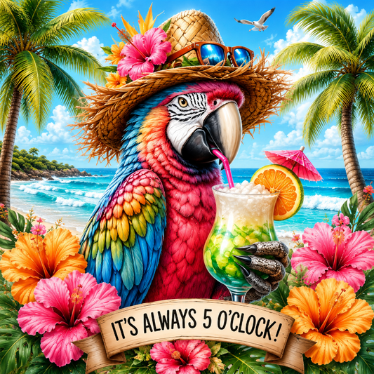 It's Always 5 O'clock Tropical Parrot Wreath Sign-10" x 10" Square-