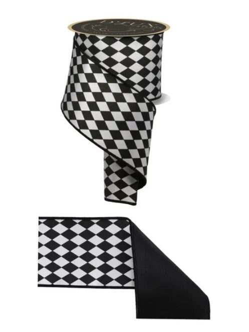 a black and white checkered pattern on a ribbon, with a gold-colored top.