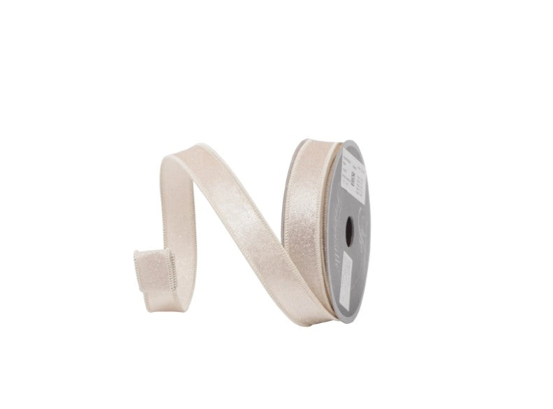 A roll of beige ribbon is shown against a white background.