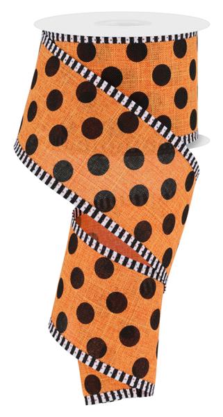 2.5" X 10Yd Wired Ribbon-Medium Polka Dot Royal/Stripe-Orange/Black-RGC818120