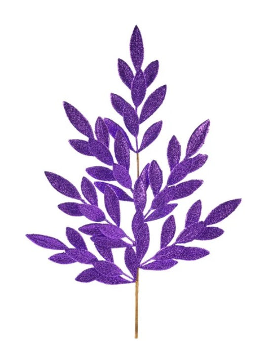 A single purple leaf-shaped ornament with a gold stem.