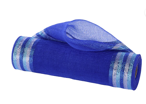 A roll of blue mesh with silver trim.