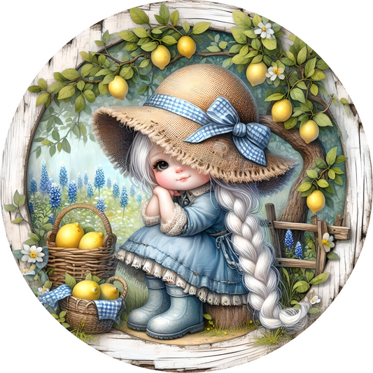 a painting of a little girl with a straw hat