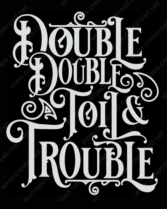 a black and white type of lettering that says double trouble