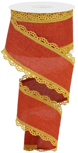 a roll of red and yellow ribbon with lace