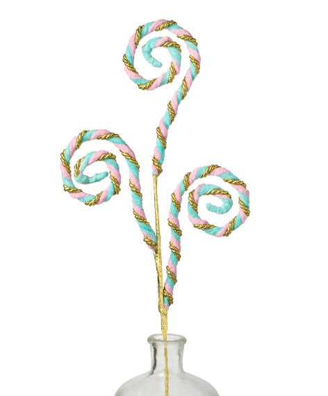 a glass vase filled with candy canes on a white background