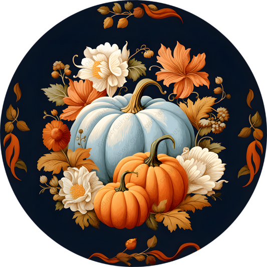 a painting of a pumpkin surrounded by flowers