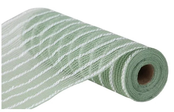 A roll of green and white striped mesh material.