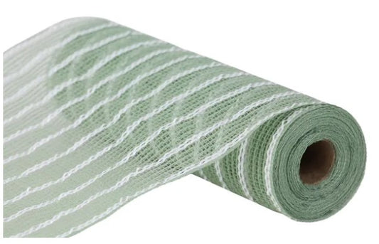 A roll of green and white striped mesh material.