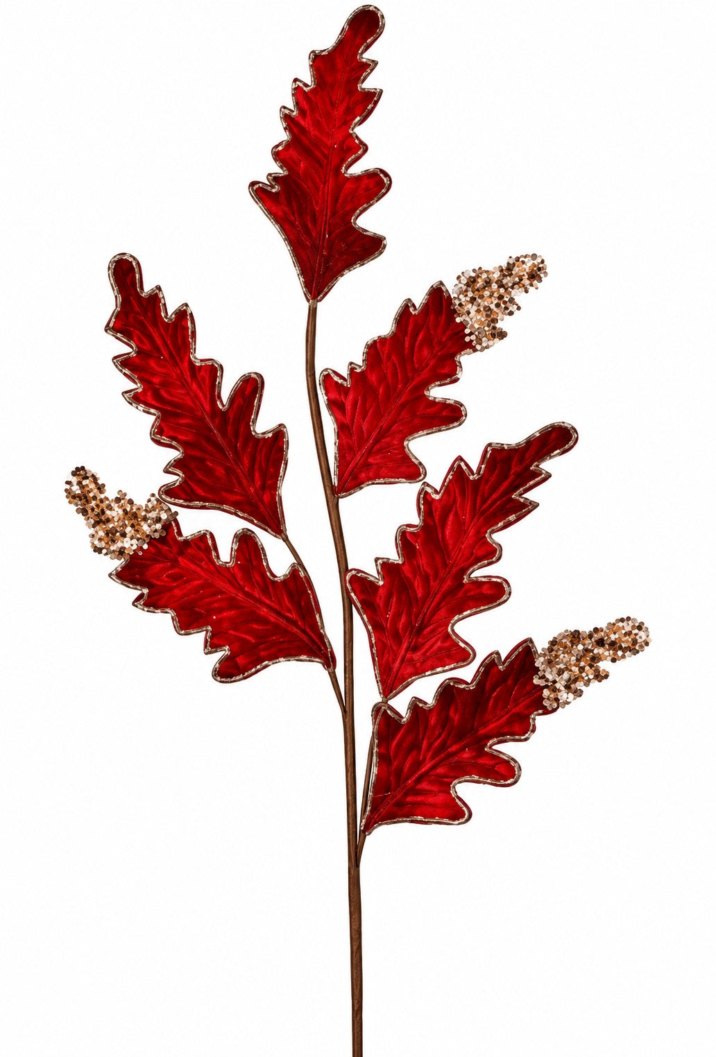 A branch with red leaves and small white flowers.