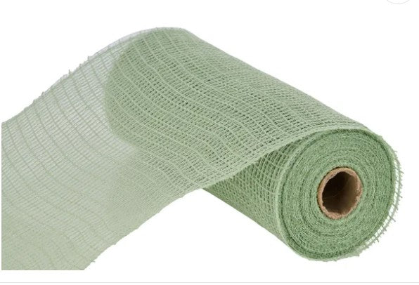 A roll of green mesh or burlap material is shown against a white background.