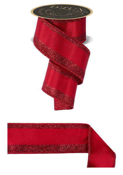 a red ribbon with a metallic glitter trim.