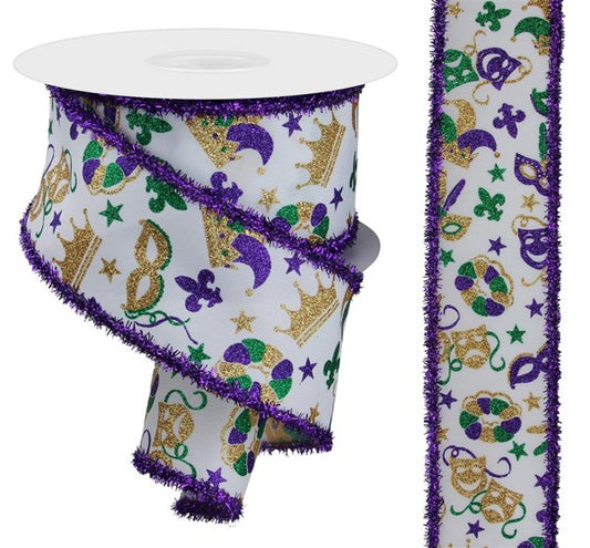 a roll of purple and green mardi gras ribbon