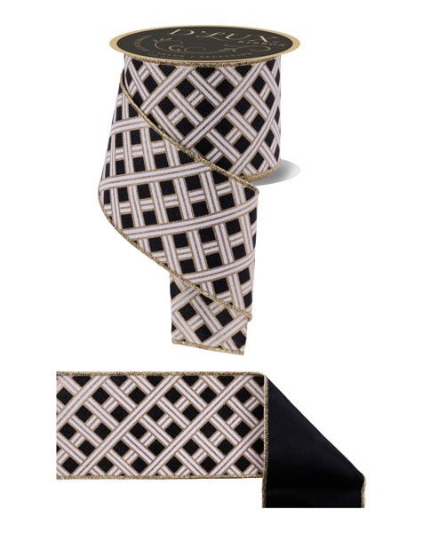 a decorative ribbon with a black and white diamond pattern and gold trim. The ribbon is displayed in two different sizes, with the larger one being the main focus and the smaller one placed below it.