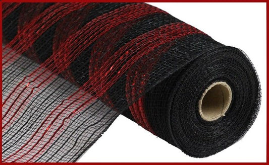 a roll of black and red mesh on a white background