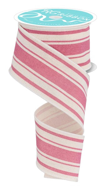 a roll of pink and white striped ribbon