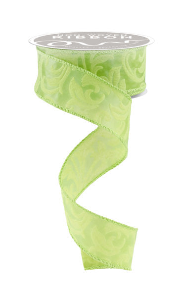 a roll of lime green satin ribbon on a white background