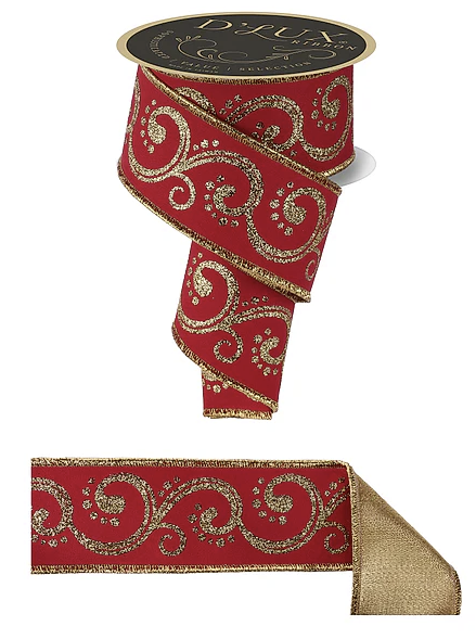 a red and gold decorative ribbon with a gold border.