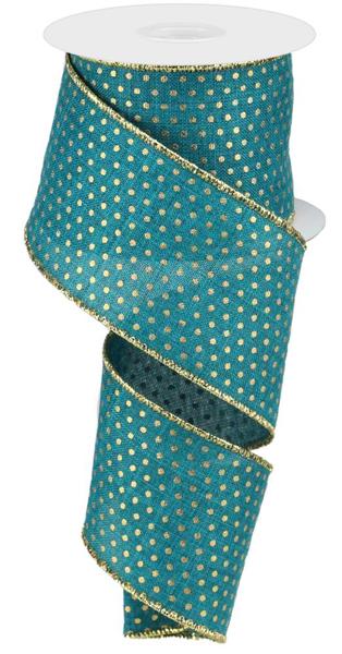 a roll of green and gold polka dot ribbon