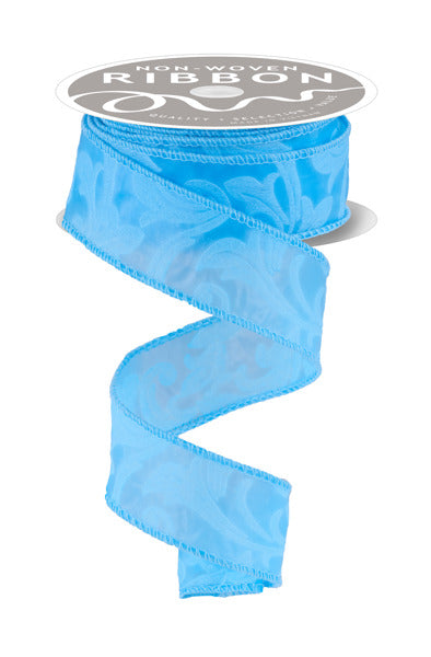 A roll of blue non-woven ribbon with a floral pattern.