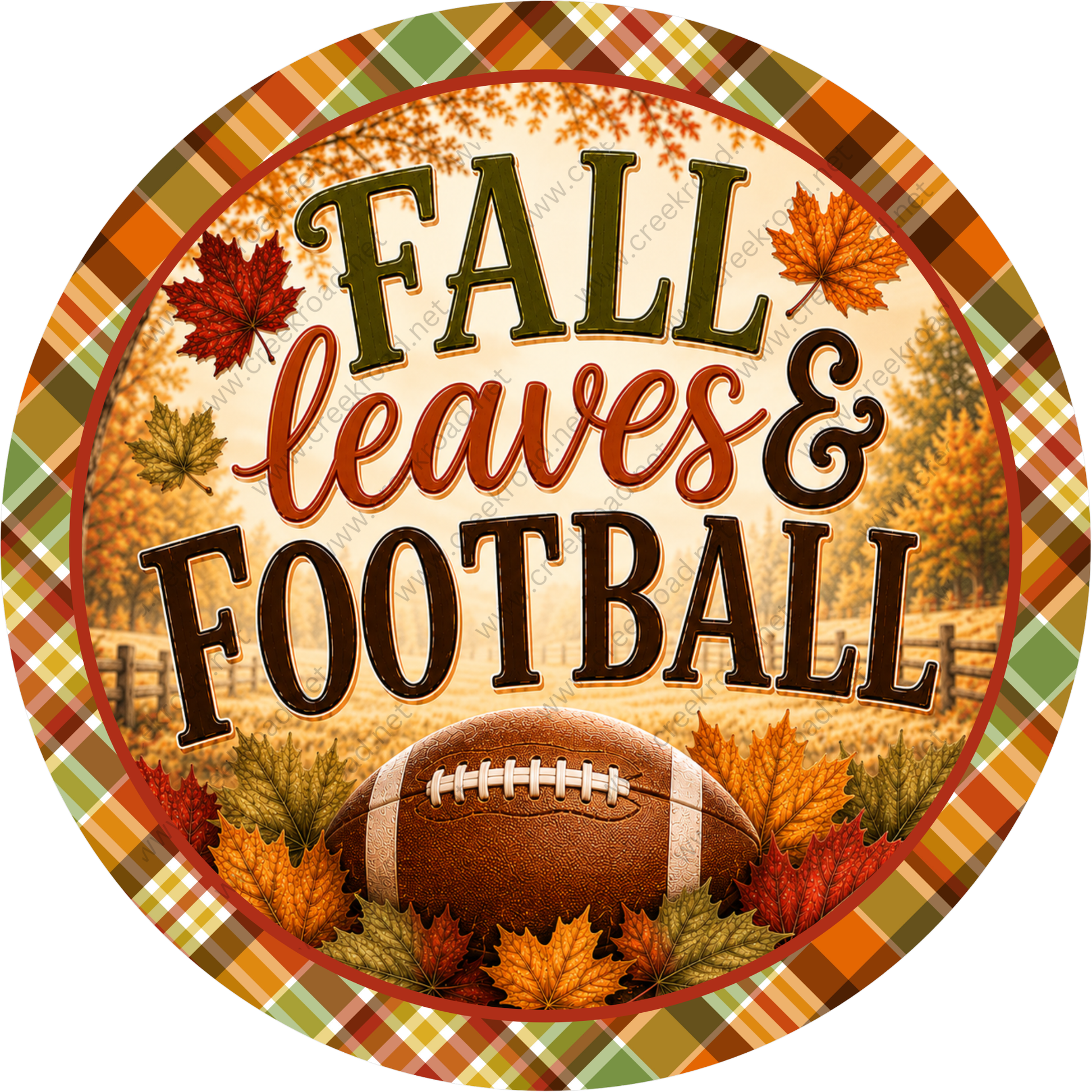 a football surrounded by autumn leaves, with the text "FALL leaves & FOOTBALL" prominently displayed.