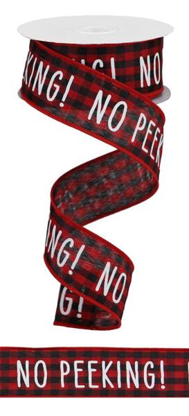 a red and black plaid ribbon with the words no pecking on it