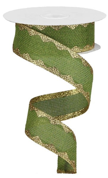 A spiral-shaped green and gold ribbon with a scalloped edge.