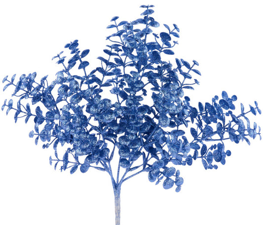 A blue-colored artificial tree with numerous small leaves and branches, creating a striking and vibrant visual effect.