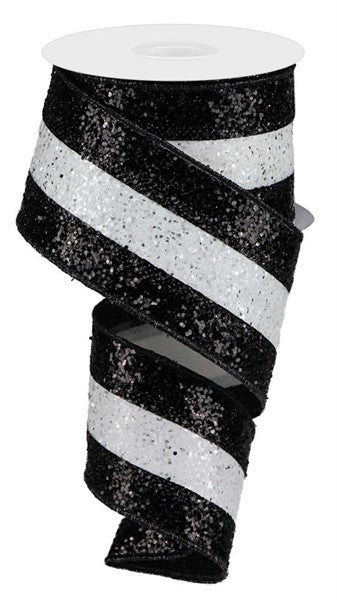 a roll of black and white glitter ribbon