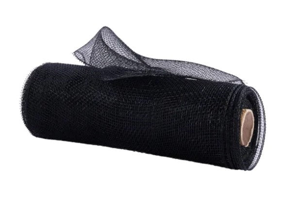A roll of black mesh material with a brown circular object attached to it.