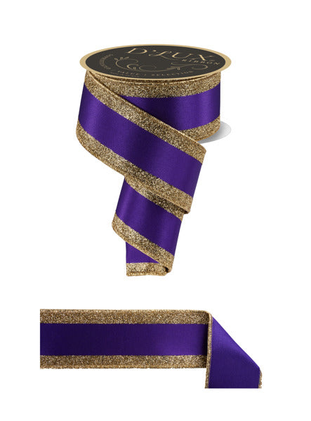 a purple and gold ribbon with a gold trim.