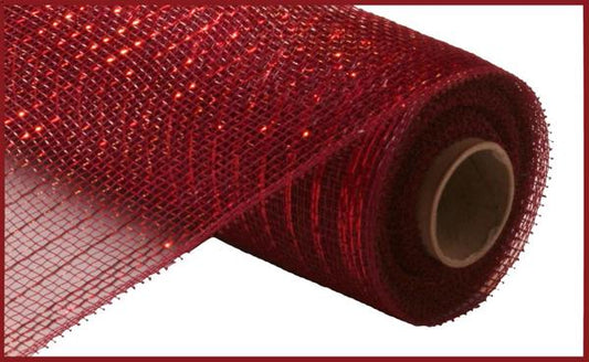 a roll of red glitter mesh on a white background