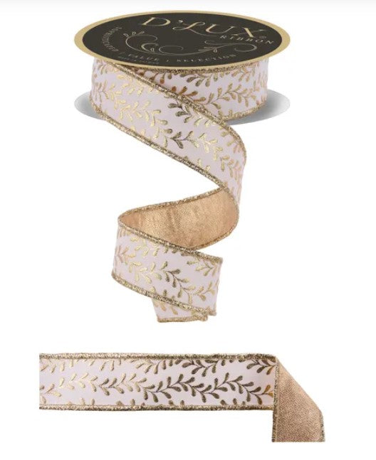 a decorative gold and white ribbon with a leaf pattern.