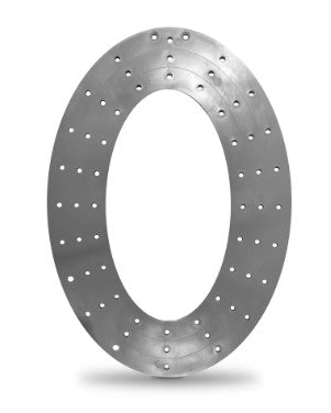 a large, metallic ring with numerous small holes arranged in a circular pattern.