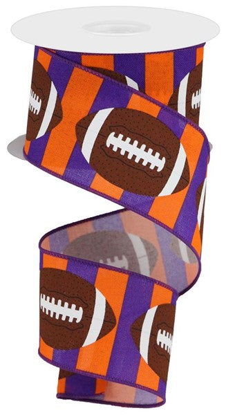 a roll of purple and orange football ribbon