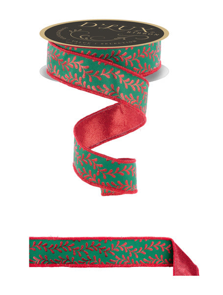 A green and red Christmas ribbon with a spiral pattern, and a smaller red ribbon with a similar pattern.