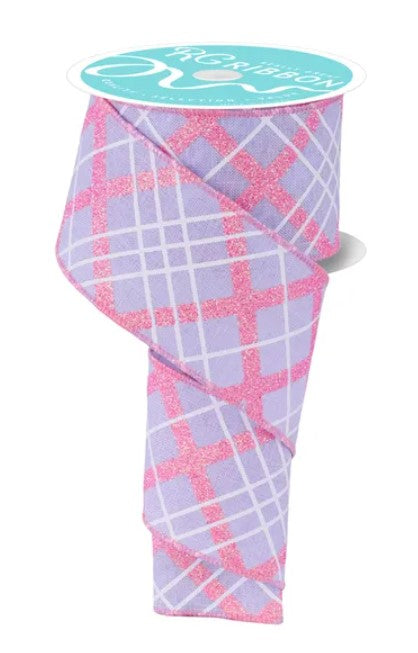 A pink and purple checkered ribbon with a turquoise label.