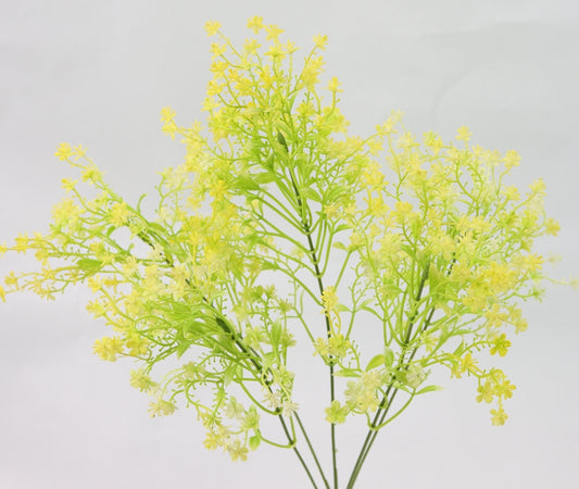 a close-up view of a branch with small yellow flowers, creating a vibrant and lively visual effect.
