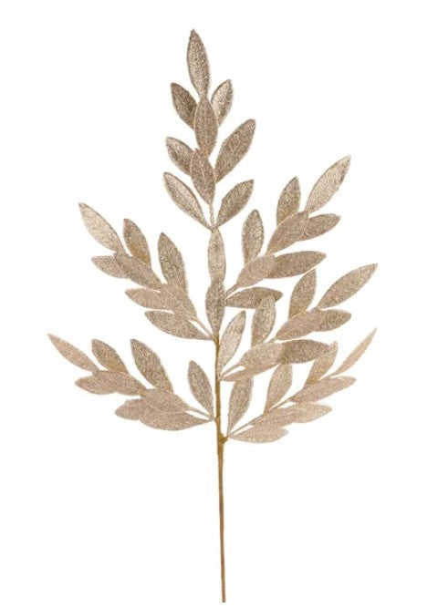 A single, gold leaf-like branch with multiple thin, elongated leaves attached to it.