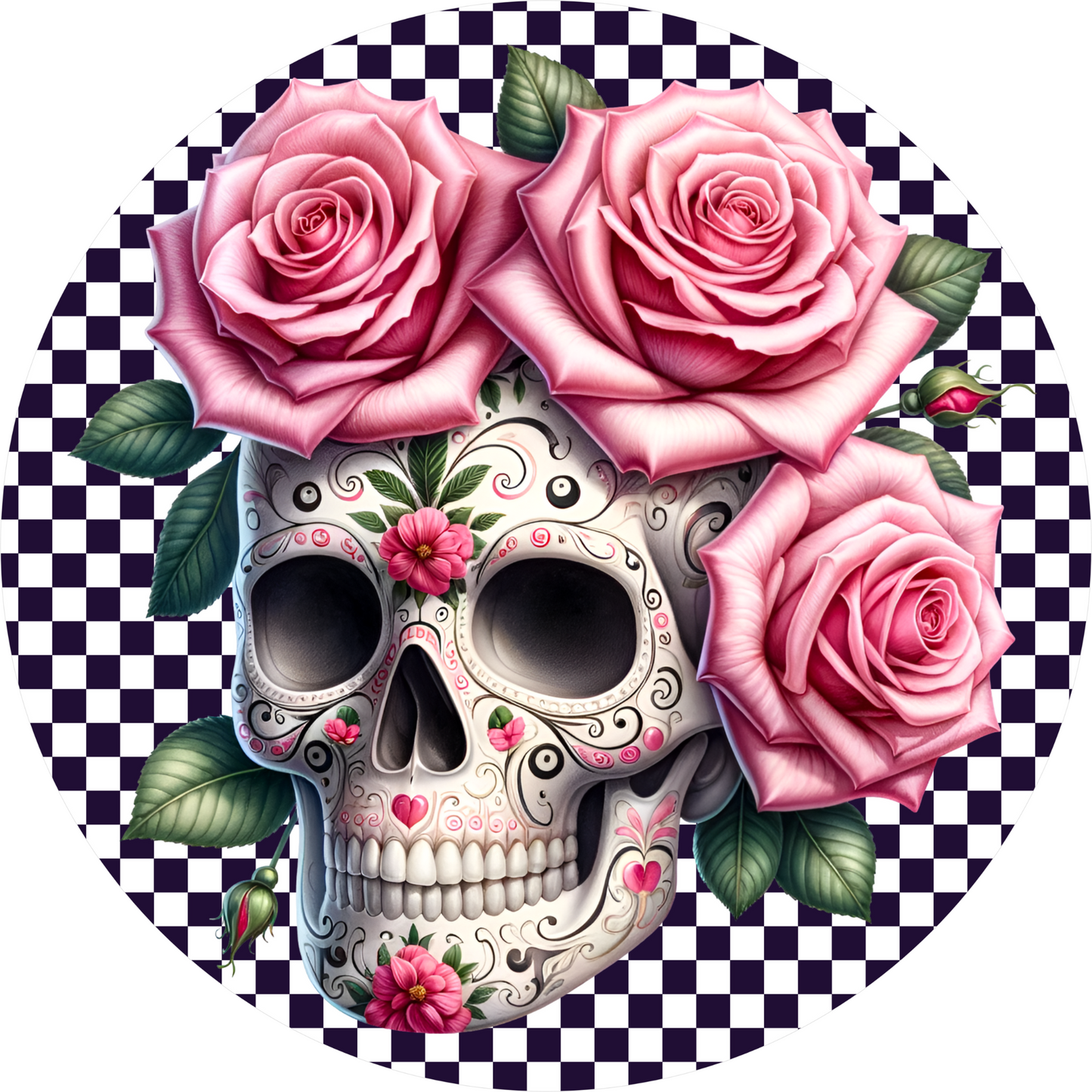 a picture of a skull with roses on it