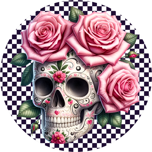 a picture of a skull with roses on it